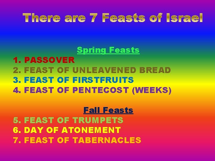 1. 2. 3. 4. Spring Feasts PASSOVER FEAST OF UNLEAVENED BREAD FEAST OF FIRSTFRUITS