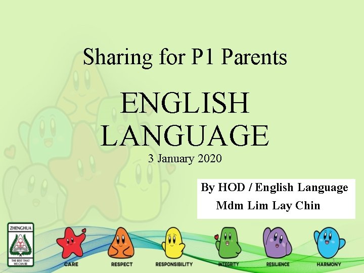 Sharing for P 1 Parents ENGLISH LANGUAGE 3 January 2020 By HOD / English