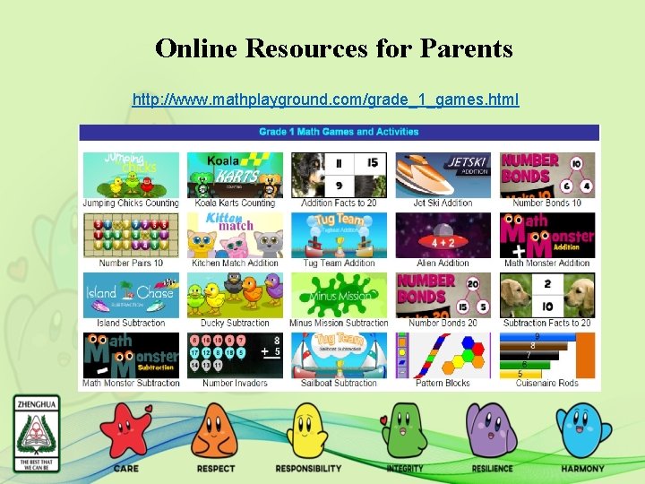 Online Resources for Parents http: //www. mathplayground. com/grade_1_games. html 