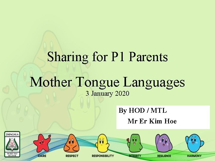 Sharing for P 1 Parents Mother Tongue Languages 3 January 2020 By HOD /
