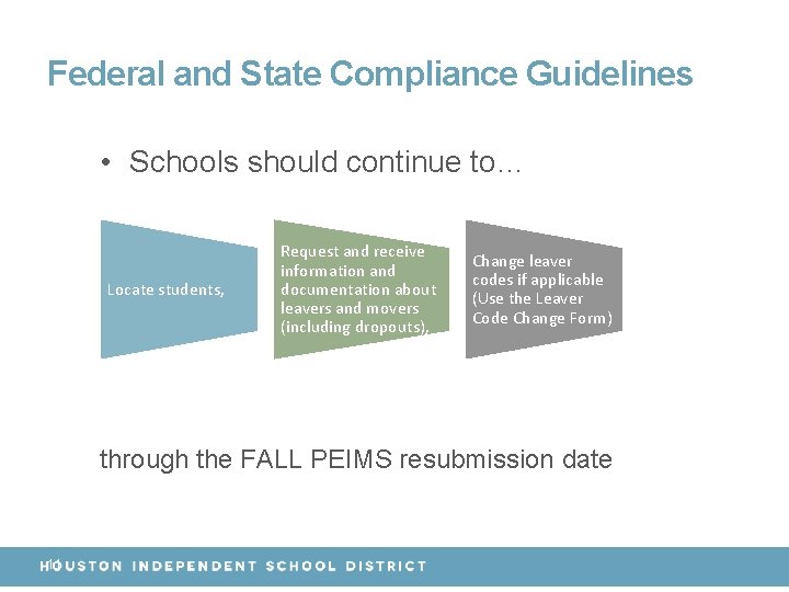 Federal and State Compliance Guidelines • Schools should continue to… Locate students, Request and
