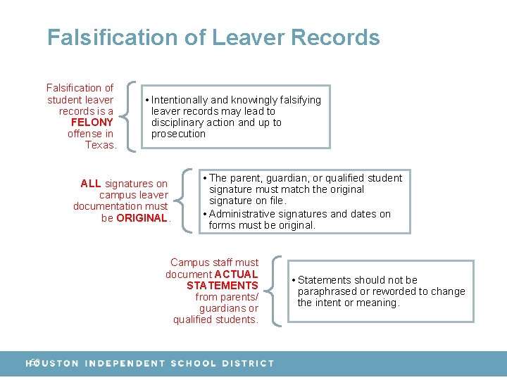 Falsification of Leaver Records Falsification of student leaver records is a FELONY offense in