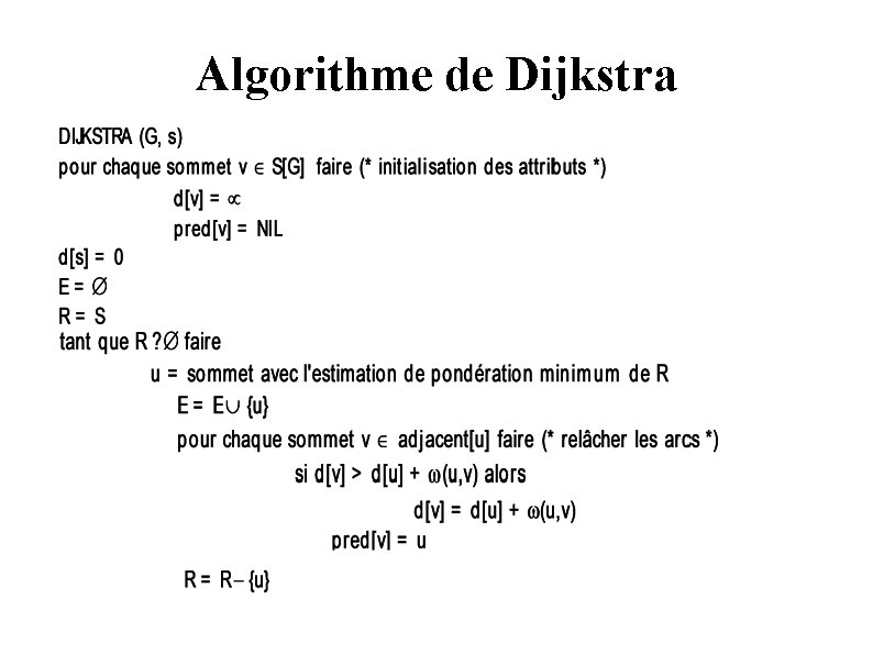 Algorithme de Dijkstra Algorithme de Dijkstra