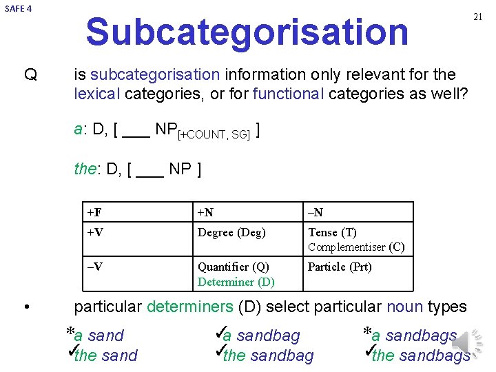 SAFE 4 Q Subcategorisation is subcategorisation information only relevant for the lexical categories, or