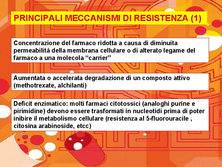 PRINCIPALI MECCANISMI DI RESISTENZA (1) Concentrazione del farmaco ridotta a causa di diminuita permeabilità