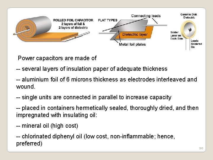 Power capacitors are made of -- several layers of insulation paper of adequate thickness