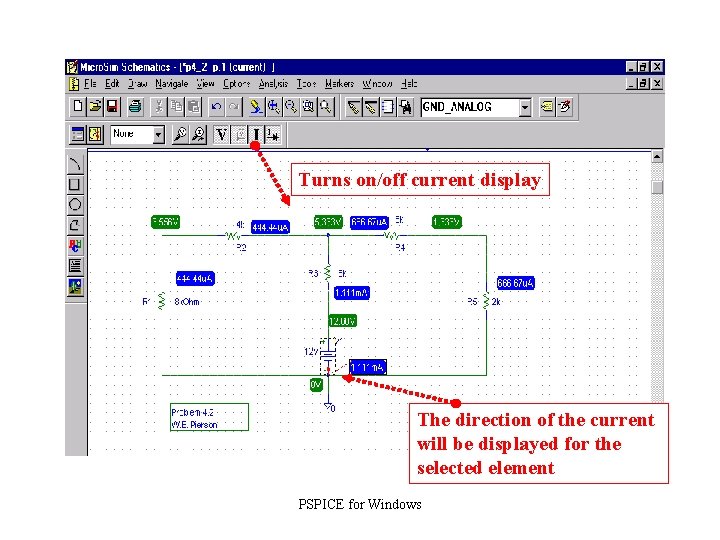 Turns on/off current display The direction of the current will be displayed for the