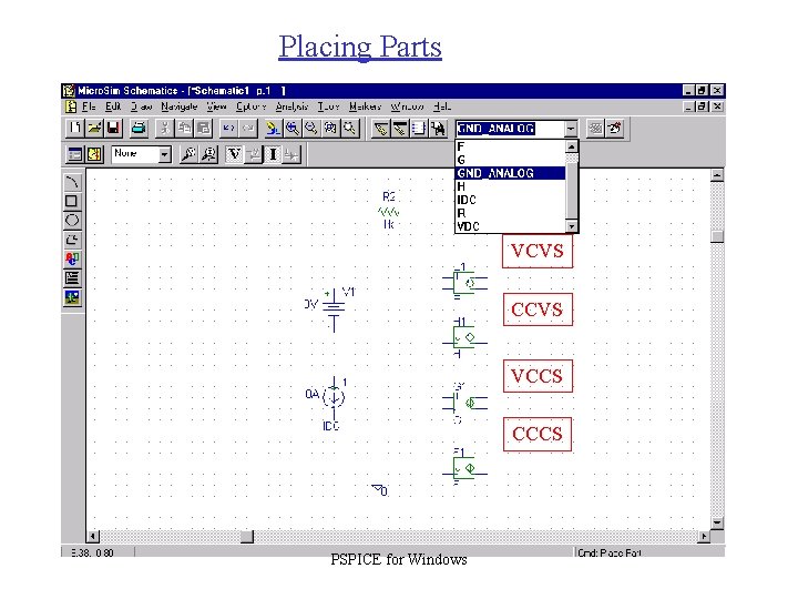 Placing Parts VCVS CCVS VCCS CCCS PSPICE for Windows 