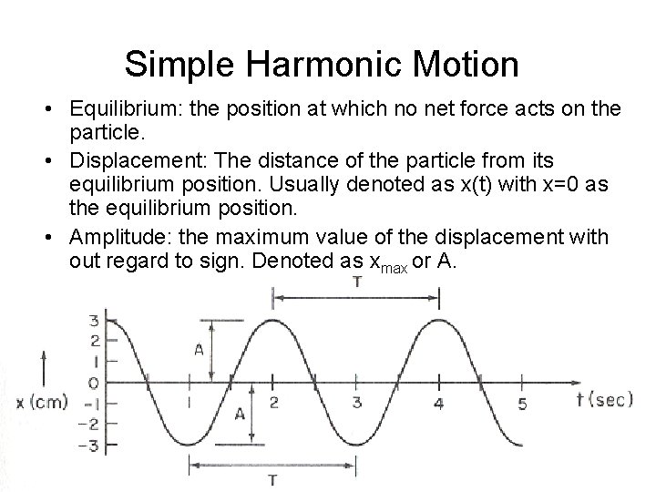 Simple Harmonic Motion • Equilibrium: the position at which no net force acts on