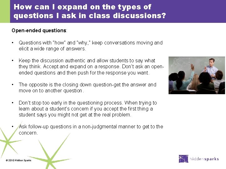 How can I expand on the types of questions I ask in class discussions?