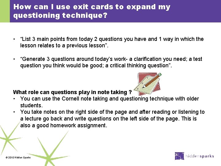 How can I use exit cards to expand my questioning technique? • “List 3
