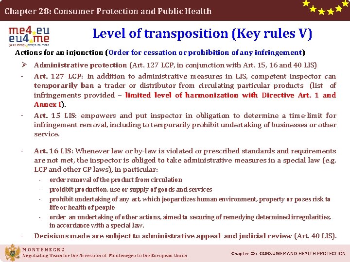 Chapter 28: Consumer Protection and Public Health Level of transposition (Key rules V) Actions