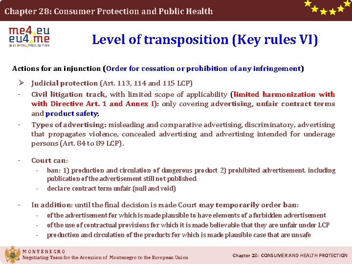 Chapter 28: Consumer Protection and Public Health Level of transposition (Key rules VI) Actions