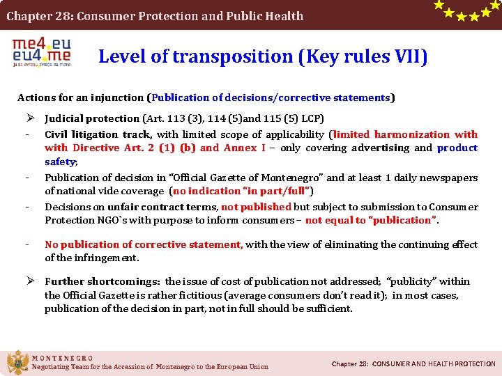 Chapter 28: Consumer Protection and Public Health Level of transposition (Key rules VII) Actions