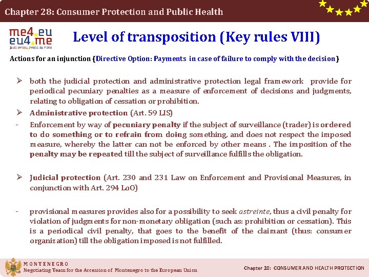 Chapter 28: Consumer Protection and Public Health Level of transposition (Key rules VIII) Actions