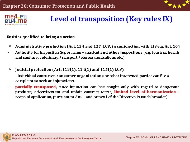 Chapter 28: Consumer Protection and Public Health Level of transposition (Key rules IX) Entities Chapter 28: Consumer Protection and Public Health Level of transposition (Key rules IX) Entities