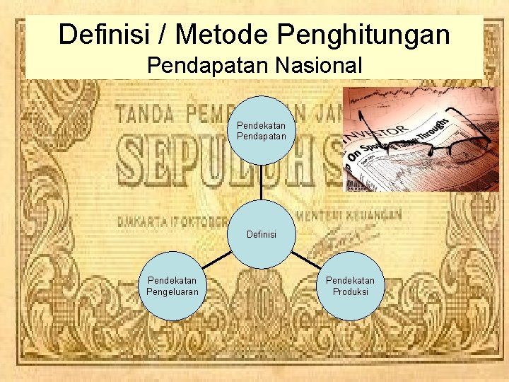 Definisi / Metode Penghitungan Pendapatan Nasional Pendekatan Pendapatan Definisi Pendekatan Pengeluaran Pendekatan Produksi Definisi / Metode Penghitungan Pendapatan Nasional Pendekatan Pendapatan Definisi Pendekatan Pengeluaran Pendekatan Produksi