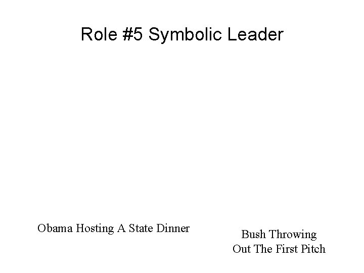 Role #5 Symbolic Leader Obama Hosting A State Dinner Bush Throwing Out The First