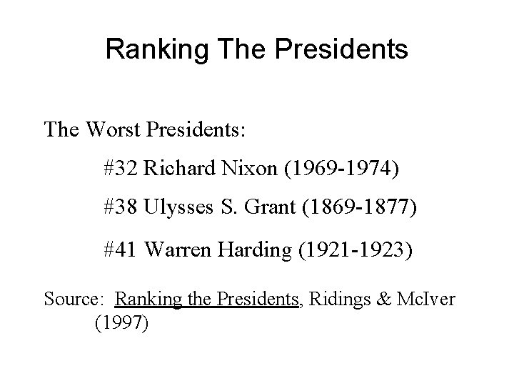 Ranking The Presidents The Worst Presidents: #32 Richard Nixon (1969 -1974) #38 Ulysses S.