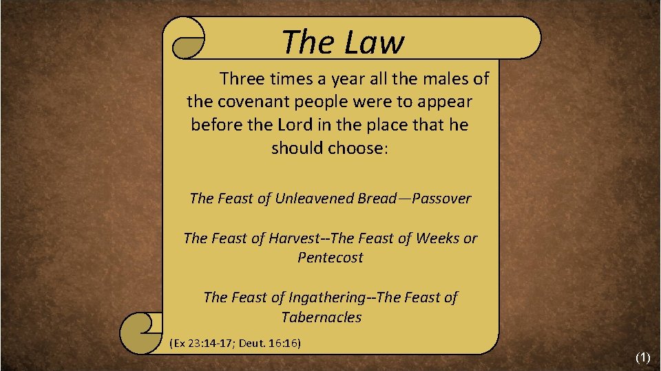 The Law Three times a year all the males of the covenant people were