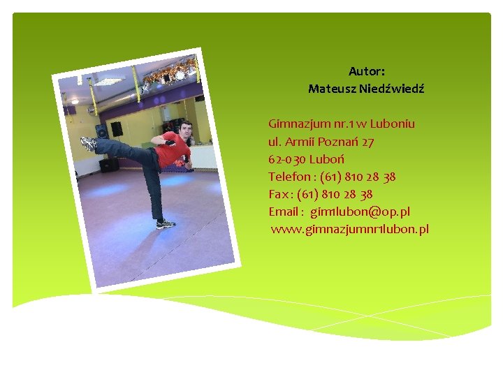 Autor: Mateusz Niedźwiedź Gimnazjum nr. 1 w Luboniu ul. Armii Poznań 27 62 -030