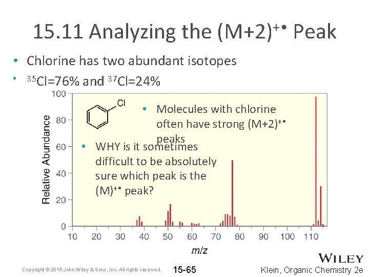 15. 11 Analyzing the (M+2)+ • Peak • Chlorine has two abundant isotopes •