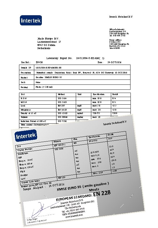 Intertek Nederland B. V Office/Laboratory Leerlooierstraat 135 3194 AB Hoogvliet Rt Tel. 010 -490