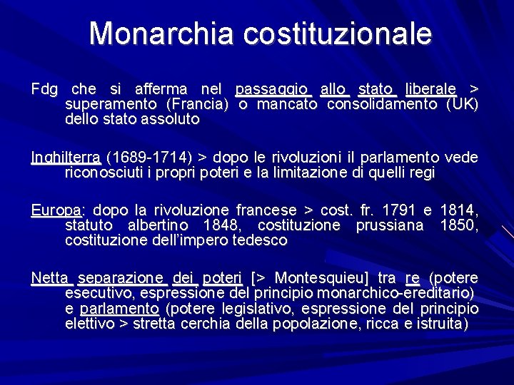 Monarchia costituzionale Fdg che si afferma nel passaggio allo stato liberale > superamento (Francia)