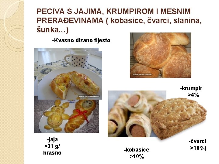 PECIVA S JAJIMA, KRUMPIROM I MESNIM PRERAĐEVINAMA ( kobasice, čvarci, slanina, šunka…) -Kvasno dizano