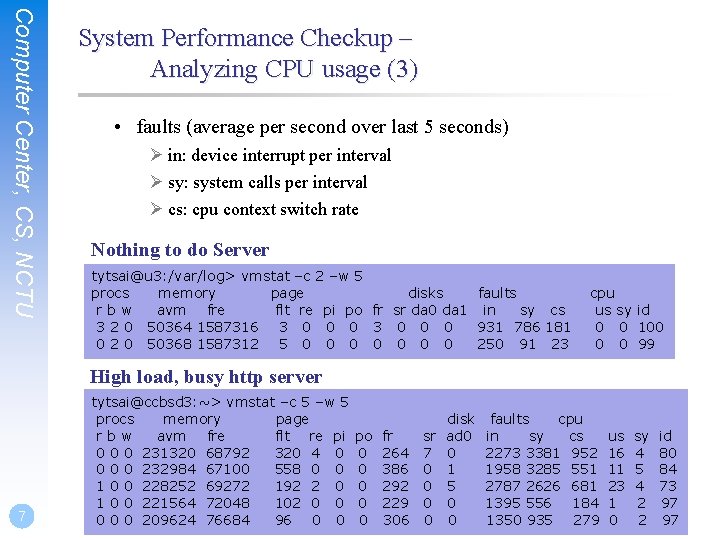 Computer Center, CS, NCTU System Performance Checkup – Analyzing CPU usage (3) • faults