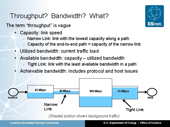 Throughput? Bandwidth? What? The term “throughput” is vague • Capacity: link speed - Narrow