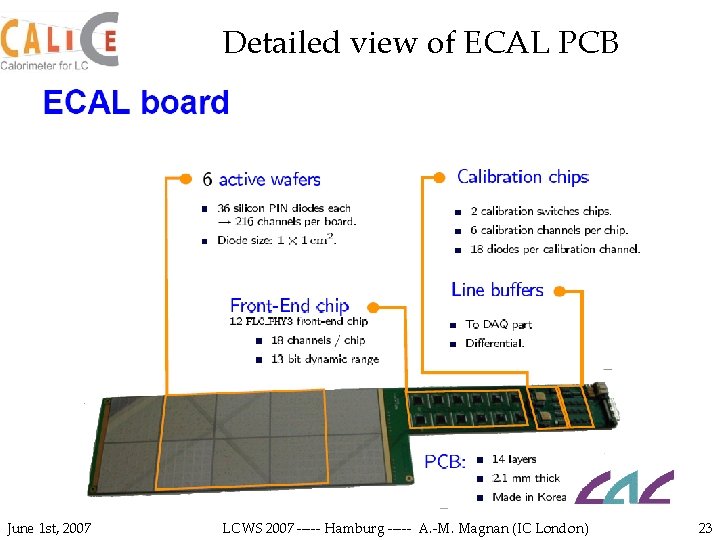 Detailed view of ECAL PCB June 1 st, 2007 LCWS 2007 ----- Hamburg -----