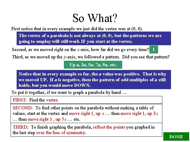 So What? First notice that in every example we just did the vertex was