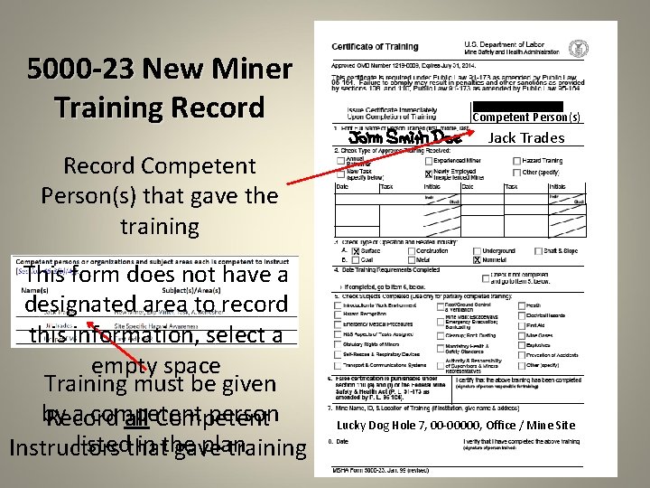 5000 -23 New Miner Training Record Competent Person(s) Jack Trades Record Competent Person(s) that