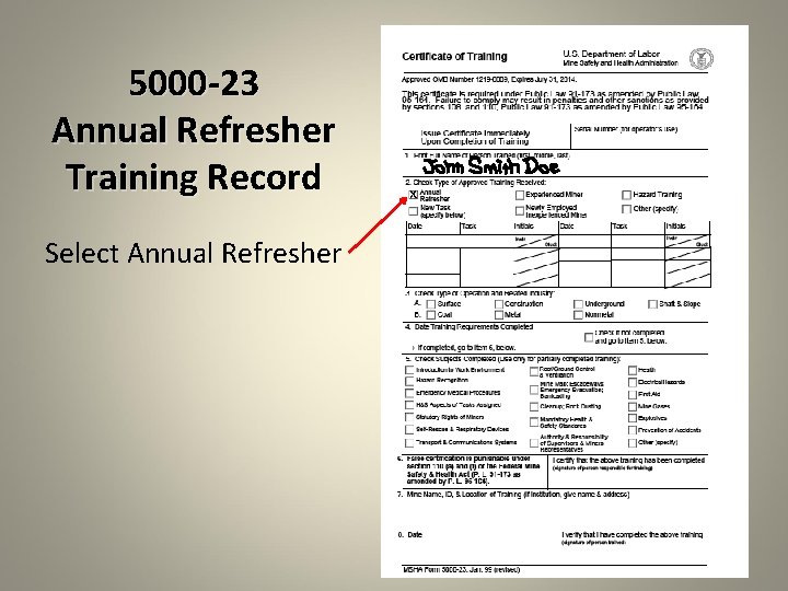 5000 -23 Annual Refresher Training Record Select Annual Refresher x 