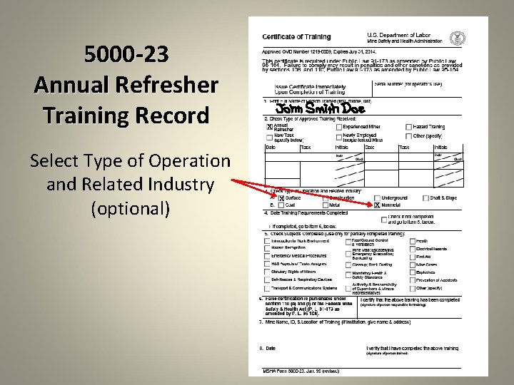 5000 -23 Annual Refresher Training Record Select Type of Operation and Related Industry (optional)