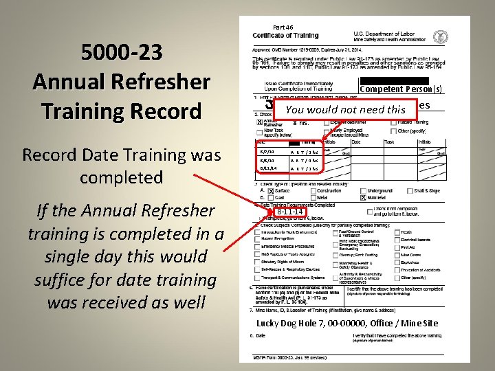 Part 46 5000 -23 Annual Refresher Training Record Date Training was completed If the