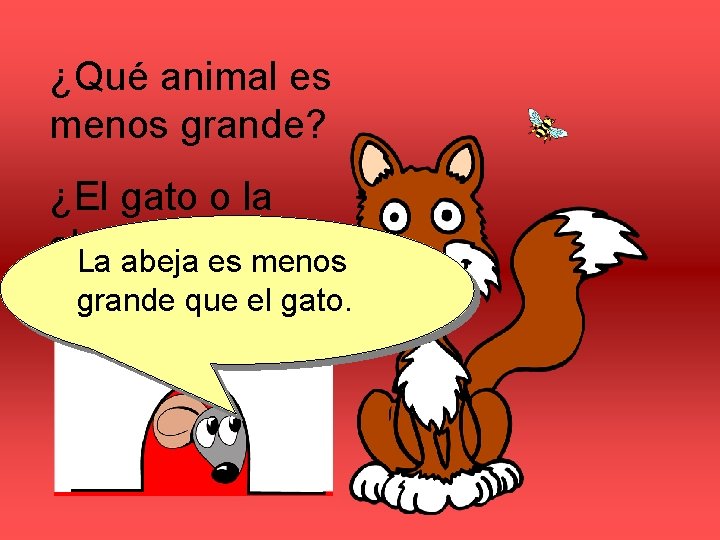 ¿Qué animal es menos grande? ¿El gato o la abeja? La abeja es menos