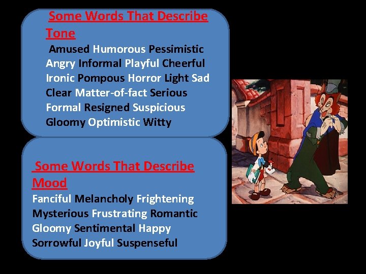 Some Words That Describe Tone Amused Humorous Pessimistic Angry Informal Playful Cheerful Ironic Pompous