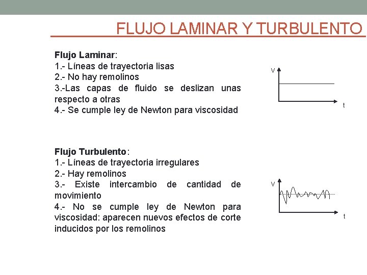 FLUJO LAMINAR Y TURBULENTO Flujo Laminar: 1. - Líneas de trayectoria lisas 2. -