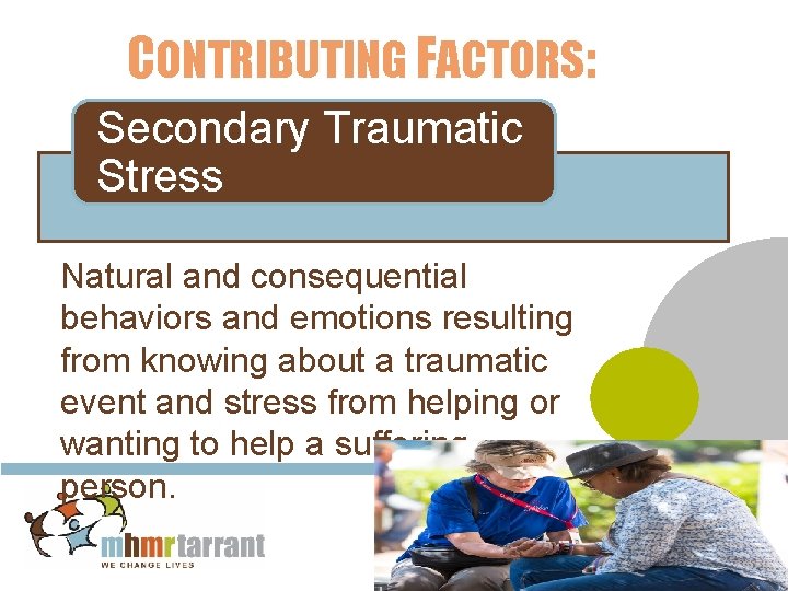 CONTRIBUTING FACTORS: Secondary Traumatic Stress Natural and consequential behaviors and emotions resulting from knowing