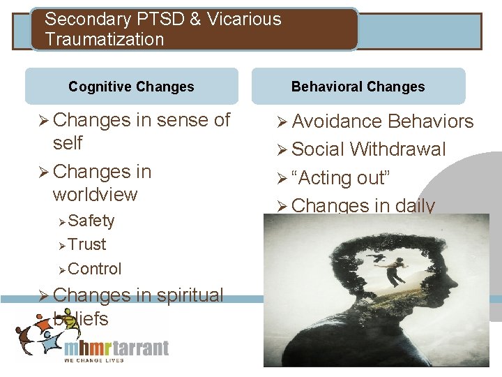 Secondary PTSD & Vicarious Traumatization 0 Cognitive Changes Ø Changes in sense of self