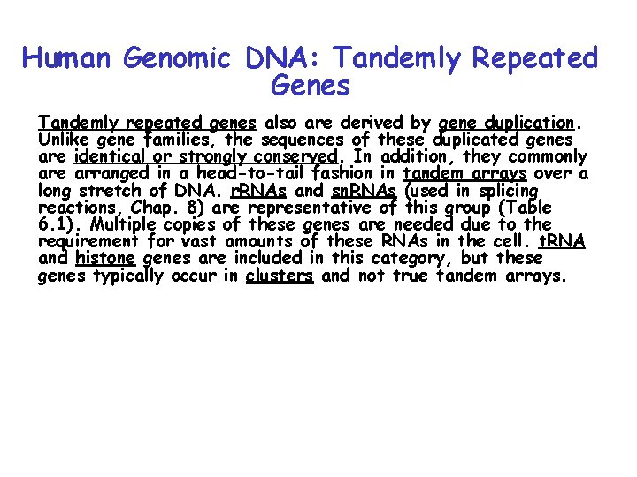 Human Genomic DNA: Tandemly Repeated Genes Tandemly repeated genes also are derived by gene Human Genomic DNA: Tandemly Repeated Genes Tandemly repeated genes also are derived by gene