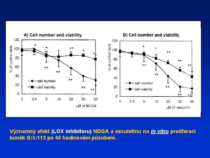 Významný efekt (LOX inhibitoru) NDGA a esculetinu na in vitro proliferaci buněk G: 5: