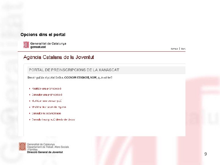 Opcions dins el portal 9 