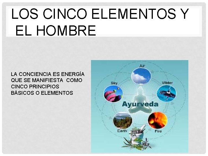 LOS CINCO ELEMENTOS Y EL HOMBRE LA CONCIENCIA ES ENERGÍA QUE SE MANIFIESTA COMO LOS CINCO ELEMENTOS Y EL HOMBRE LA CONCIENCIA ES ENERGÍA QUE SE MANIFIESTA COMO