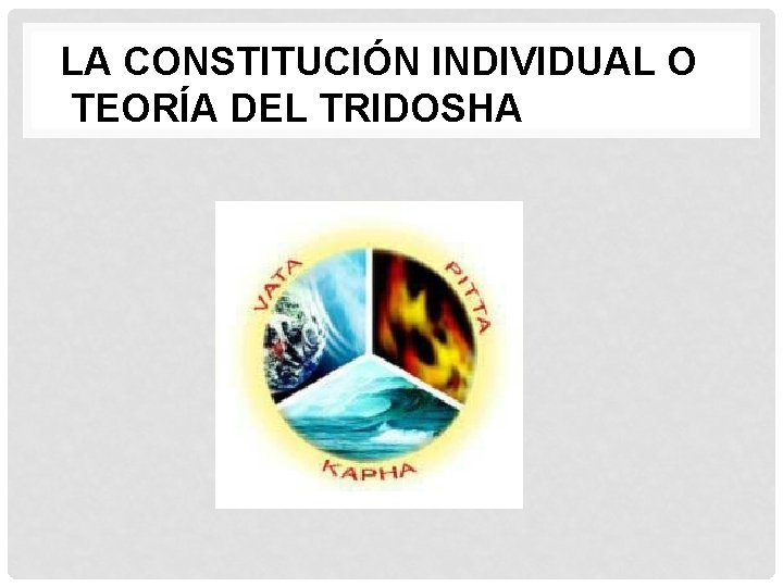 LA CONSTITUCIÓN INDIVIDUAL O TEORÍA DEL TRIDOSHA LA CONSTITUCIÓN INDIVIDUAL O TEORÍA DEL TRIDOSHA