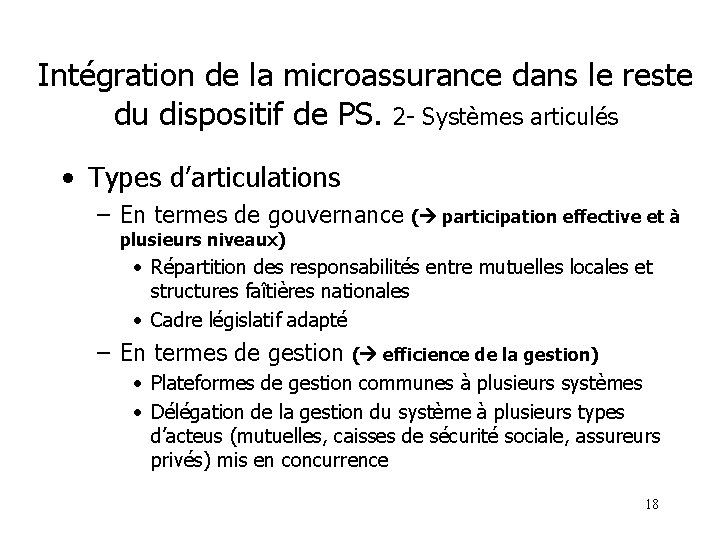 Intégration de la microassurance dans le reste du dispositif de PS. 2 - Systèmes