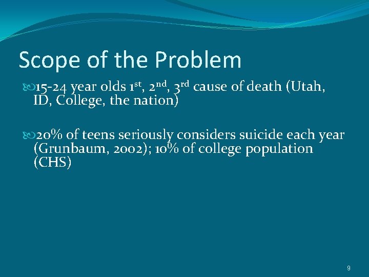 Scope of the Problem 15 -24 year olds 1 st, 2 nd, 3 rd