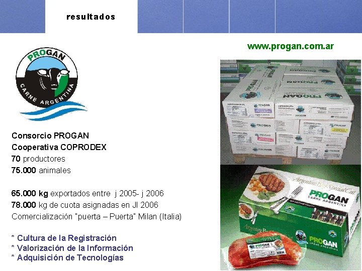 resultados www. progan. com. ar Consorcio PROGAN Cooperativa COPRODEX 70 productores 75. 000 animales